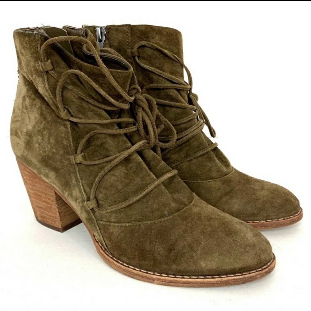 SAM EDELMAN Millard olive Suede Lace Up Bootie 7.5